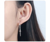 Long Sword Shaped Silver Hoop Earring HO-2533